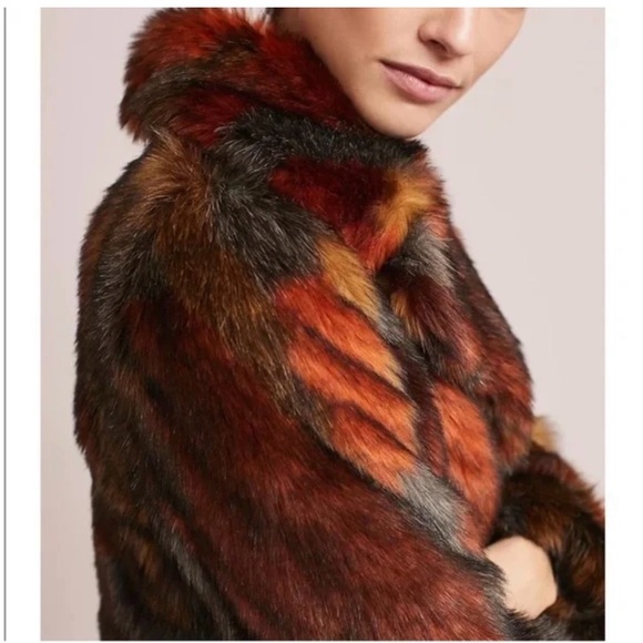 Anthropologie Seen Worn Kept Stevie Faux Fur Boho Multicolor Coat - Picture 2 of 7